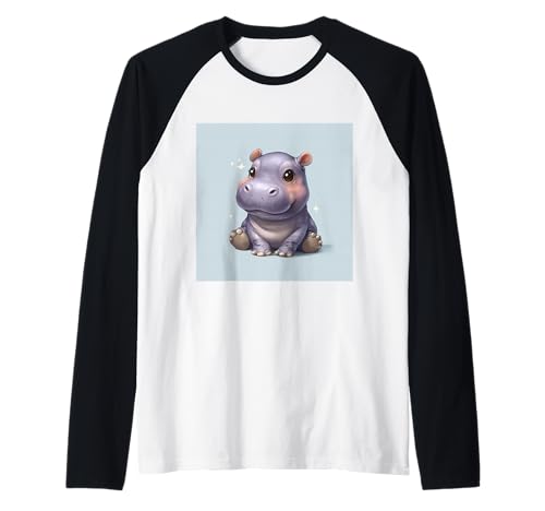 Niedliches Cartoon-Nilpferd im Chibi-Stil süßes Baby-Nilpfer Raglan von Design Hippopotamus cute theme