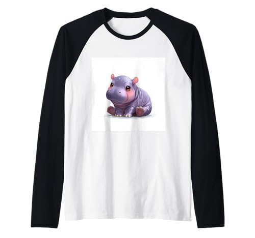 Niedliches Cartoon-Nilpferd im Chibi-Stil süßes Baby-Nilpfer Raglan Niedliches Cartoon-Nilpferd im Chibi-Stil süßes Baby-Nilpfer Raglan von Design Hippopotamus cute theme