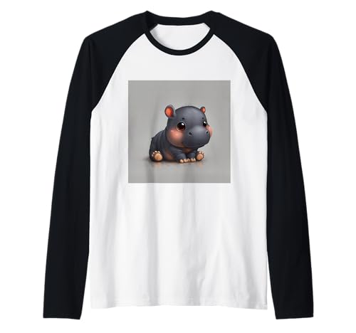 Niedliches Cartoon-Nilpferd im Chibi-Stil süßes Baby-Nilpfer Raglan Niedliches Cartoon-Nilpferd im Chibi-Stil süßes Baby-Nilpfer Raglan von Design Hippopotamus cute theme