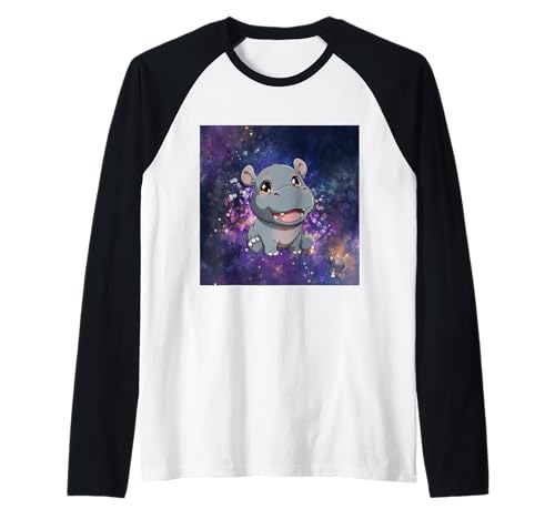 Niedliches Cartoon-Nilpferd im Chibi-Stil süßes Baby-Nilpfer Raglan von Design Hippopotamus cute theme