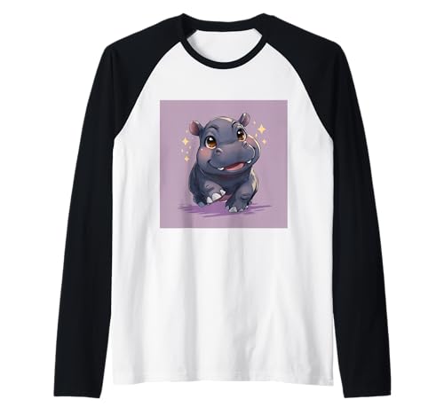 Niedliches Cartoon-Nilpferd im Chibi-Stil süßes Baby-Nilpfer Raglan Niedliches Cartoon-Nilpferd im Chibi-Stil süßes Baby-Nilpfer Raglan von Design Hippopotamus cute theme