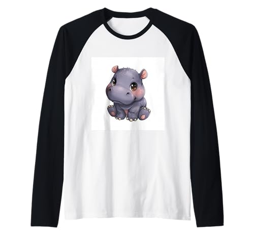 Niedliches Cartoon-Nilpferd im Chibi-Stil süßes Baby-Nilpfer Raglan von Design Hippopotamus cute theme