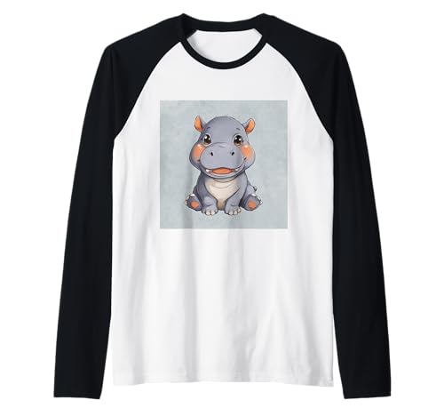 Niedliches Cartoon-Nilpferd im Chibi-Stil süßes Baby-Nilpfer Raglan Niedliches Cartoon-Nilpferd im Chibi-Stil süßes Baby-Nilpfer Raglan von Design Hippopotamus cute theme