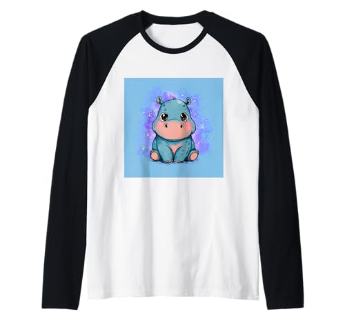Niedliches Cartoon-Nilpferd im Chibi-Stil süßes Baby-Nilpfer Raglan Niedliches Cartoon-Nilpferd im Chibi-Stil süßes Baby-Nilpfer Raglan von Design Hippopotamus cute theme