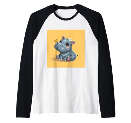 Niedliches Cartoon-Nilpferd im Chibi-Stil süßes Baby-Nilpfer Raglan von Design Hippopotamus cute theme