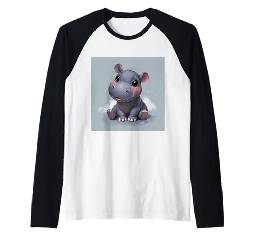 Niedliches Cartoon-Nilpferd im Chibi-Stil süßes Baby-Nilpfer Raglan von Design Hippopotamus cute theme