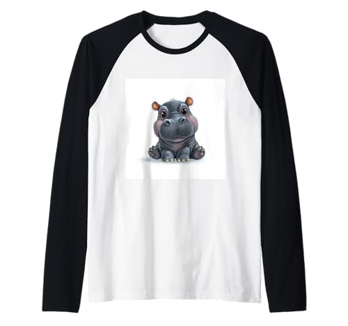 Niedliches Cartoon-Nilpferd im Chibi-Stil süßes Baby-Nilpfer Raglan Niedliches Cartoon-Nilpferd im Chibi-Stil süßes Baby-Nilpfer Raglan von Design Hippopotamus cute theme