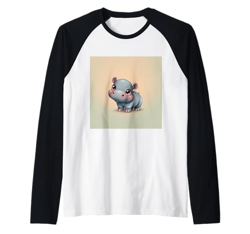 Niedliches Cartoon-Nilpferd im Chibi-Stil süßes Baby-Nilpfer Raglan Niedliches Cartoon-Nilpferd im Chibi-Stil süßes Baby-Nilpfer Raglan von Design Hippopotamus cute theme