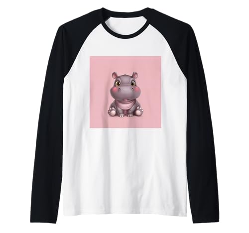 Niedliches Cartoon-Nilpferd im Chibi-Stil süßes Baby-Nilpfer Raglan von Design Hippopotamus cute theme