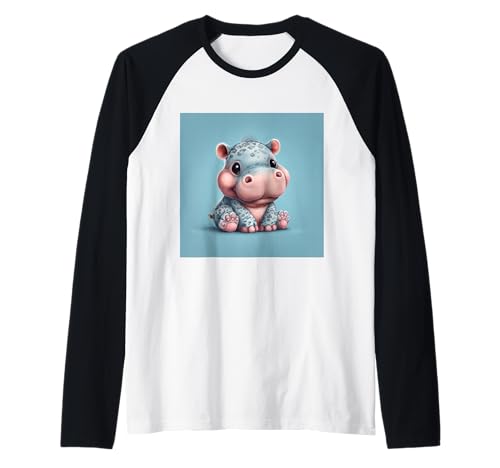 Niedliches Cartoon-Nilpferd im Chibi-Stil süßes Baby-Nilpfer Raglan von Design Hippopotamus cute theme