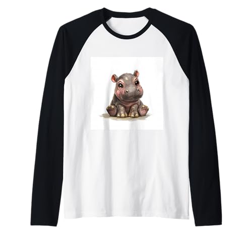 Niedliches Cartoon-Nilpferd im Chibi-Stil süßes Baby-Nilpfer Raglan von Design Hippopotamus cute theme