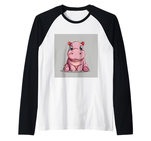 Niedliches Cartoon-Nilpferd im Chibi-Stil süßes Baby-Nilpfer Raglan von Design Hippopotamus cute theme
