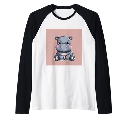 Niedliches Cartoon-Nilpferd im Chibi-Stil süßes Baby-Nilpfer Raglan von Design Hippopotamus cute theme