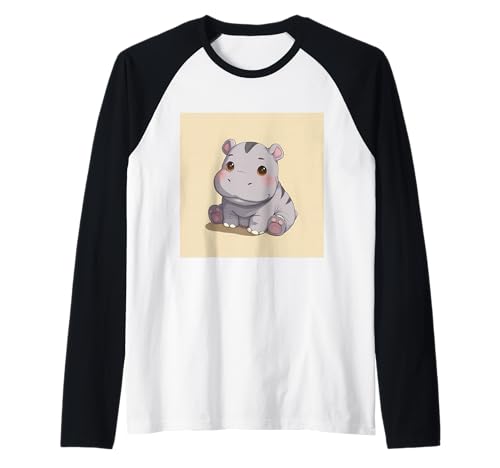 Niedliches Cartoon-Nilpferd im Chibi-Stil süßes Baby-Nilpfer Raglan Niedliches Cartoon-Nilpferd im Chibi-Stil süßes Baby-Nilpfer Raglan von Design Hippopotamus cute theme