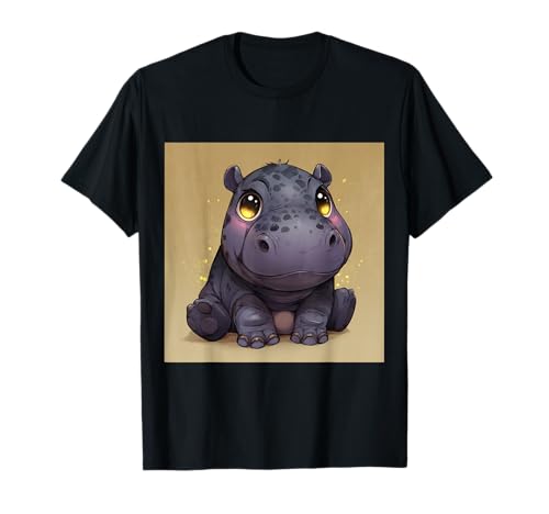 Niedliches Cartoon-Nilpferd im Chibi-Stil süßes Baby-Nilpfer T-Shirt Niedliches Cartoon-Nilpferd im Chibi-Stil süßes Baby-Nilpfer T-Shirt von Design Hippopotamus cute theme