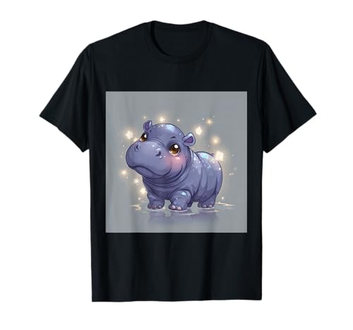 Niedliches Cartoon-Nilpferd im Chibi-Stil süßes Baby-Nilpfer T-Shirt Niedliches Cartoon-Nilpferd im Chibi-Stil süßes Baby-Nilpfer T-Shirt von Design Hippopotamus cute theme