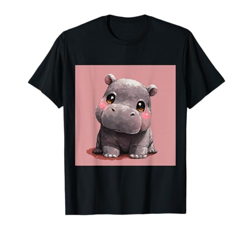 Niedliches Cartoon-Nilpferd im Chibi-Stil süßes Baby-Nilpfer T-Shirt Niedliches Cartoon-Nilpferd im Chibi-Stil süßes Baby-Nilpfer T-Shirt von Design Hippopotamus cute theme
