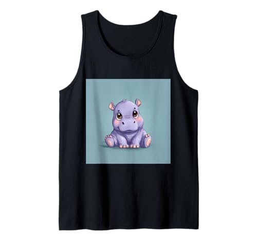 Niedliches Cartoon-Nilpferd im Chibi-Stil süßes Baby-Nilpfer Tank Top von Design Hippopotamus cute theme
