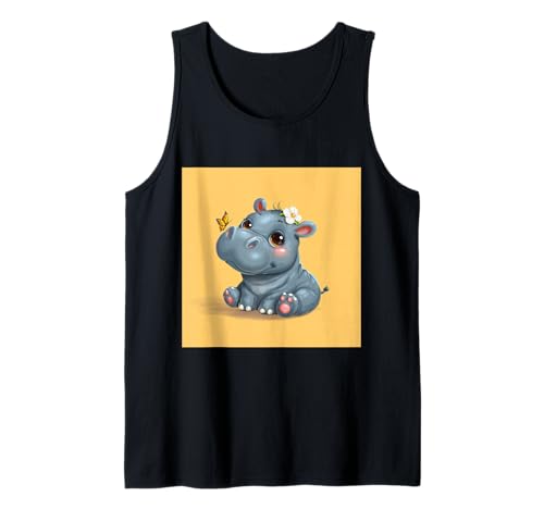 Niedliches Cartoon-Nilpferd im Chibi-Stil süßes Baby-Nilpfer Tank Top von Design Hippopotamus cute theme