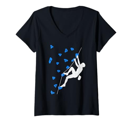 Damen Kletterwandklettern im Retro-Look Coole Freeclimbing-Liebhaber T-Shirt mit V-Ausschnitt von Design Proud Girl Rock Climber