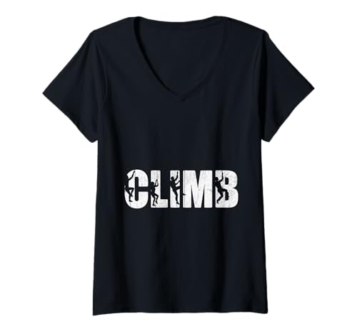 Damen Retro-Climb Felsklettern Coole Freikletterer T-Shirt mit V-Ausschnitt von Design Proud Girl Rock Climber