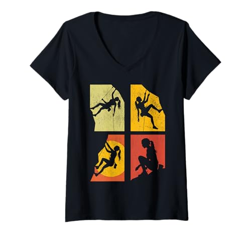 Damen Retro-Climb Felsklettern Coole Freikletterer T-Shirt mit V-Ausschnitt Damen Retro-Climb Felsklettern Coole Freikletterer T-Shirt mit V-Ausschnitt von Design Proud Girl Rock Climber