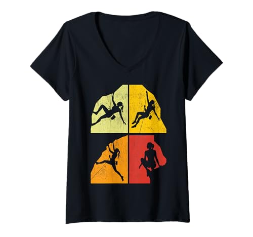 Damen Retro-Climb Felsklettern Coole Freikletterer T-Shirt mit V-Ausschnitt von Design Proud Girl Rock Climber