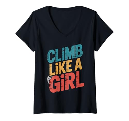 Damen Süßes Klettern wie EIN Mädchen Coole Freeclimbing-Liebhaber T-Shirt mit V-Ausschnitt von Design Proud Girl Rock Climber