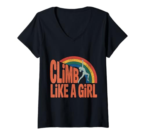Damen Süßes Klettern wie EIN Mädchen Coole Freeclimbing-Liebhaber T-Shirt mit V-Ausschnitt von Design Proud Girl Rock Climber