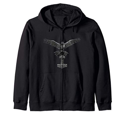 Wikinger Odin Rabe Hugin Munin Midgard Grafik Männer Frauen Kapuzenjacke von Design by Wikinger Tees - Odin & Mjölnir