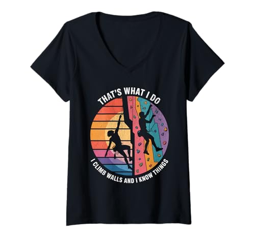 Damen Lustiges Wandklettern Das Mache ich, ich klettere auf Wände T-Shirt mit V-Ausschnitt Damen Lustiges Wandklettern Das Mache ich, ich klettere auf Wände T-Shirt mit V-Ausschnitt von Design for Climbing I Climb Walls