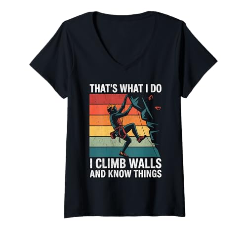Damen Lustiges Wandklettern Das Mache ich, ich klettere auf Wände T-Shirt mit V-Ausschnitt Damen Lustiges Wandklettern Das Mache ich, ich klettere auf Wände T-Shirt mit V-Ausschnitt von Design for Climbing I Climb Walls