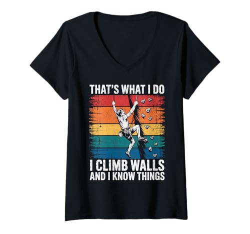 Damen Lustiges Wandklettern Das Mache ich, ich klettere auf Wände T-Shirt mit V-Ausschnitt von Design for Climbing I Climb Walls