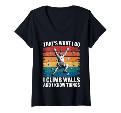 Damen Lustiges Wandklettern Das Mache ich, ich klettere auf Wände T-Shirt mit V-Ausschnitt Damen Lustiges Wandklettern Das Mache ich, ich klettere auf Wände T-Shirt mit V-Ausschnitt von Design for Climbing I Climb Walls