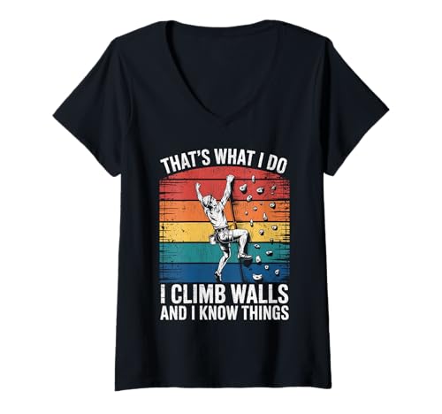 Damen Lustiges Wandklettern Das Mache ich, ich klettere auf Wände T-Shirt mit V-Ausschnitt von Design for Climbing I Climb Walls