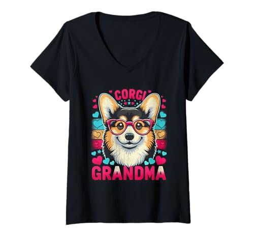 Damen Corgi Oma für Corgi Hundeliebhaber T-Shirt mit V-Ausschnitt Damen Corgi Oma für Corgi Hundeliebhaber T-Shirt mit V-Ausschnitt von Design for Corgi Mom and Pet Lovers