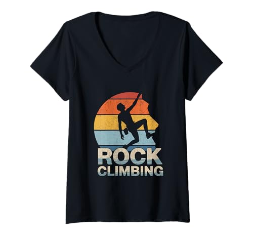 Damen Lustiges Klettern Free Mountain Climb Climber T-Shirt mit V-Ausschnitt von Design for Rock Climbing Free Mountain Climb