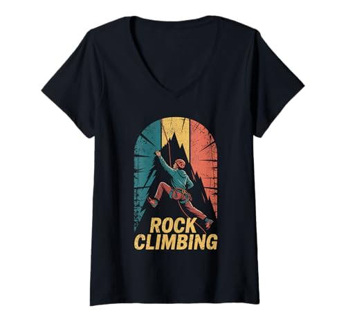 Damen Lustiges Klettern Free Mountain Climb Climber T-Shirt mit V-Ausschnitt von Design for Rock Climbing Free Mountain Climb