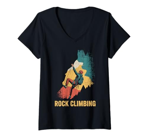 Damen Lustiges Klettern Free Mountain Climb Climber T-Shirt mit V-Ausschnitt von Design for Rock Climbing Free Mountain Climb