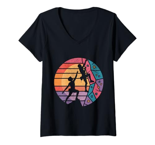 Damen Lustiges Klettern Free Mountain Climb Climber T-Shirt mit V-Ausschnitt von Design for Rock Climbing Free Mountain Climb
