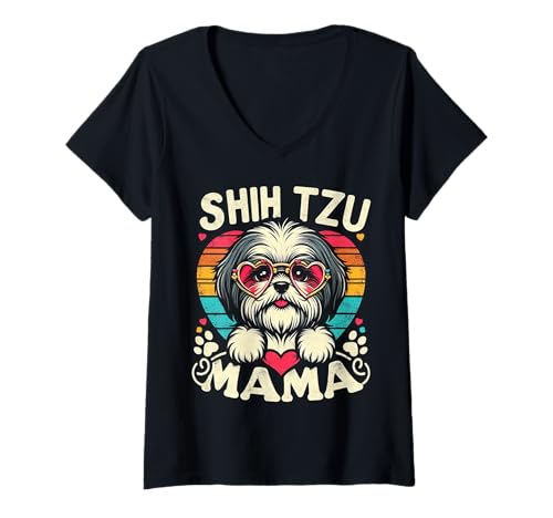 Damen Shih Tzu Mama Shih Tzu Hund Haustier für Frauen T-Shirt mit V-Ausschnitt von Design for Shih Tzu Mom Shih Tzu Dog