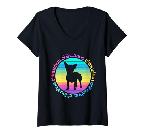 Damen Buntes Chihuahua-Design für Hundeliebhaber T-Shirt mit V-Ausschnitt von Design for a girl who loves dog, chihuahua puppy