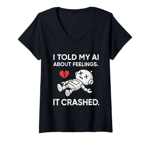 Damen Lustiges Tech-inspiriertes Design.Niedliche Cartoon-Roboter-KI T-Shirt mit V-Ausschnitt Damen Lustiges Tech-inspiriertes Design.Niedliche Cartoon-Roboter-KI T-Shirt mit V-Ausschnitt von Design for fans of Artificial Intelligence