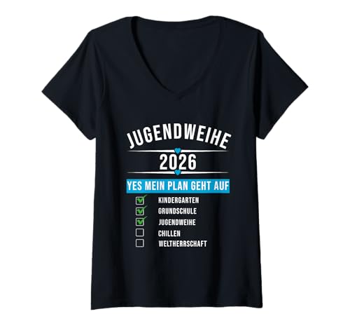 Damen Jugendweihe 2026 | Lustiges Checkliste Spruch Design T-Shirt mit V-Ausschnitt von Design für Jugendweihe