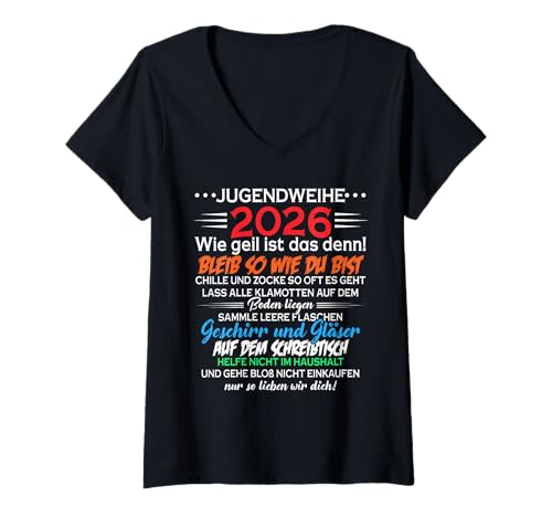 Damen Jugendweihe 2026 | Lustiges Spruch Design Geschenk T-Shirt mit V-Ausschnitt von Design für Jugendweihe