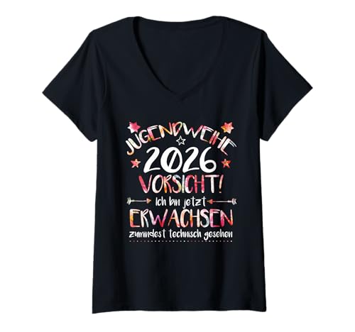 Damen Jugendweihe 2026 Vorsicht! Ich Bin jetzt erwachsen T-Shirt mit V-Ausschnitt von Design für Jugendweihe