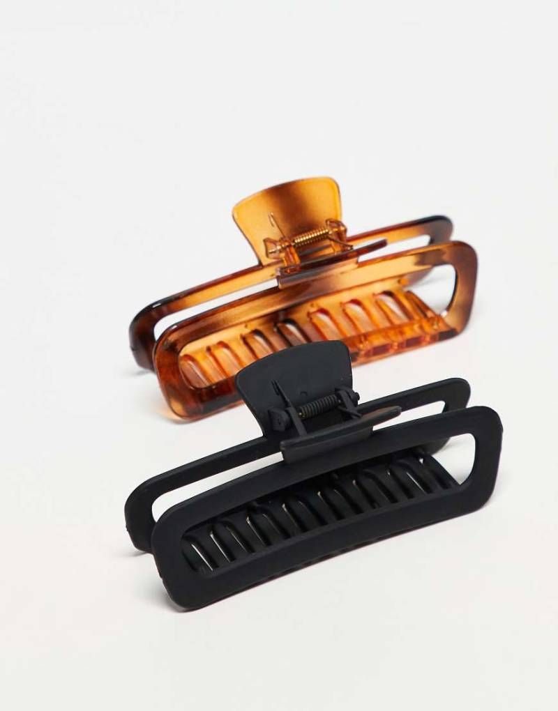 DesignB London - 2er-Pack Haarklemmen in Schwarz und mit Schildpatt-Optik-Bunt von DesignB London