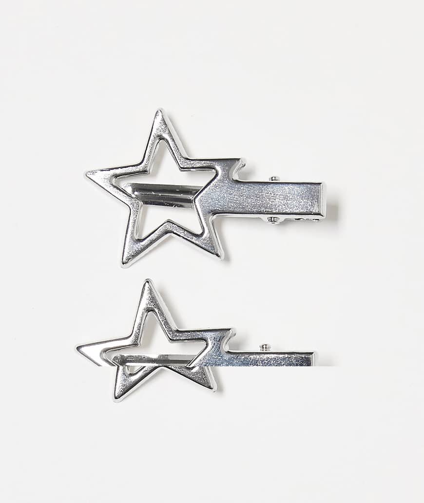 DesignB London - 2er-Pack Stern-Haarspangen in Silberoptik von DesignB London