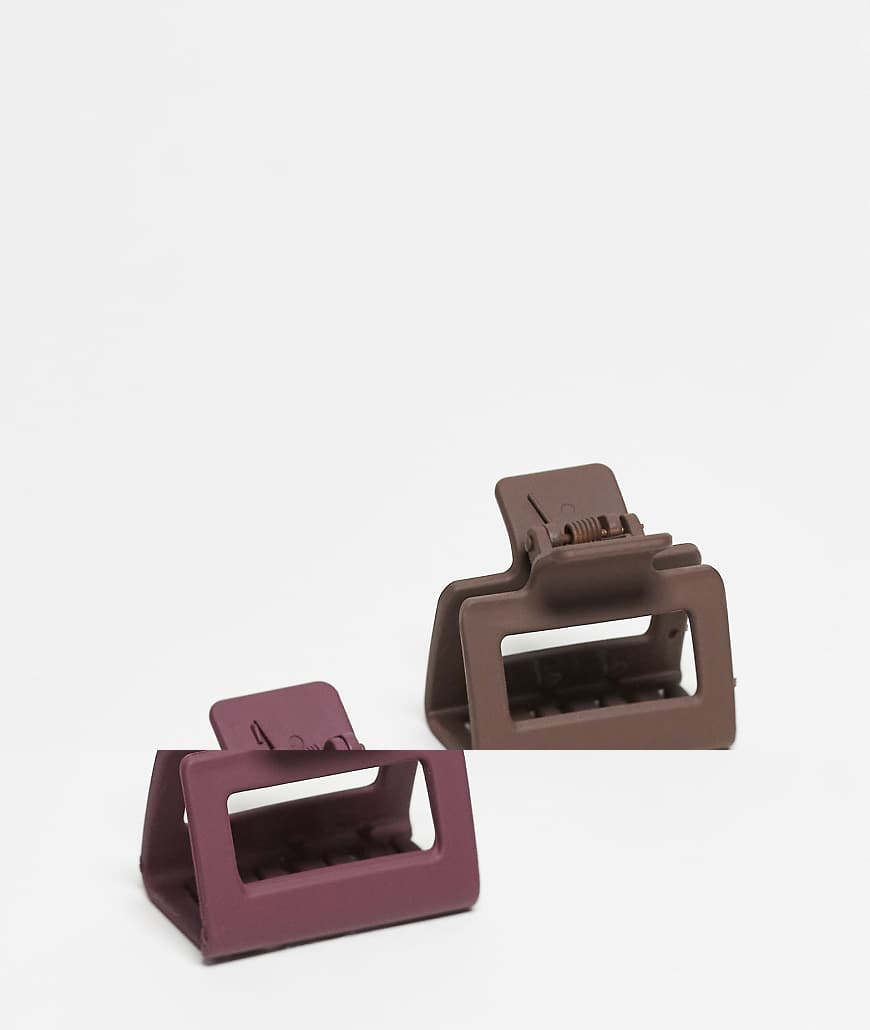 DesignB London - 2er-Pack kleine Haarklammern in Burgunderrot und Braun von DesignB London
