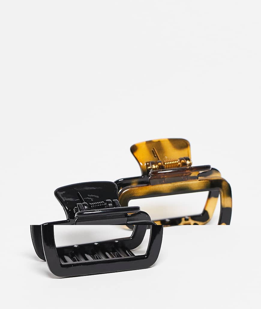 DesignB London - 2er-Pack kleine Haarklammern in Schwarz und Schildpattoptik von DesignB London